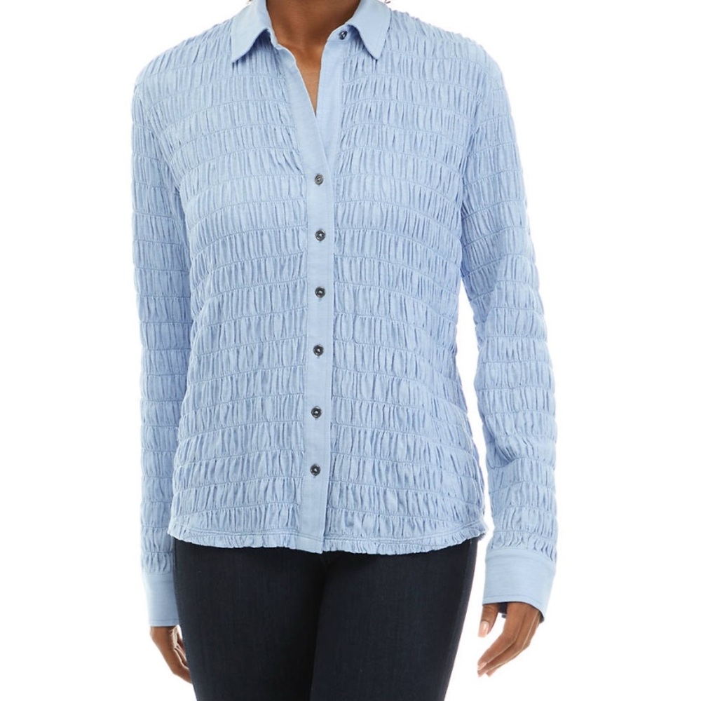 Wonderly Light Blue Gathered Blouse NWT L